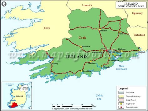 Cork County Map, Ireland | County map, Cork map, Map