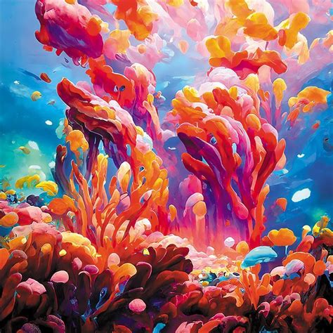 Coral Reef Watercolor Painting Ocean Coral Reef Underwater Coral