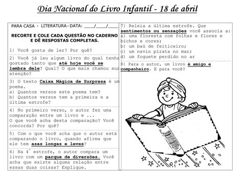 A data também foi escolhida em homenagem a um escritor, monteiro lobato, dono de um impressionante legado deixado para a literatura infantojuvenil. DIA NACIONAL DO LIVRO INFANTIL - ATIVIDADES E DESENHOS II ...