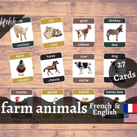 Farm Animals French Flash Cards Bilingual Homeschool Printable