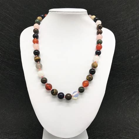 10mm Natural Stone Necklace Crystal Semi Precious Stones Colorful Round