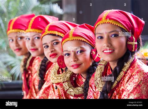 Girls Dressed In Traditional Clothing In Kathmandu Nepal Stock Photo