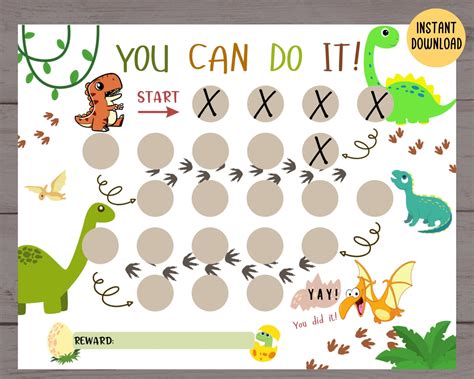 Dinosaur Reward Chart For Kids Printable T Rex Behavior Etsy