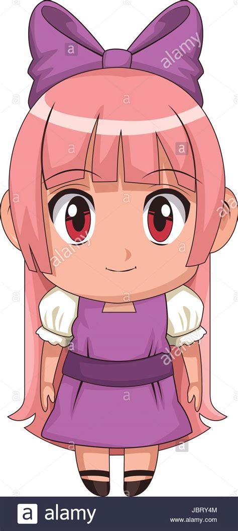 Cute Anime Chibi Little Girl Cartoon Style Stock Vector