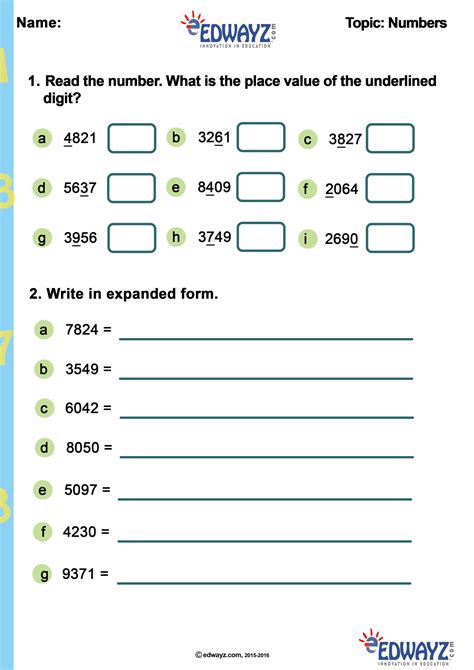 Worksheet On Numbers For Grade 3