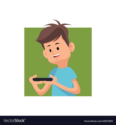 Cartoon Boy Playing Video Game With Smartphone Vector Image