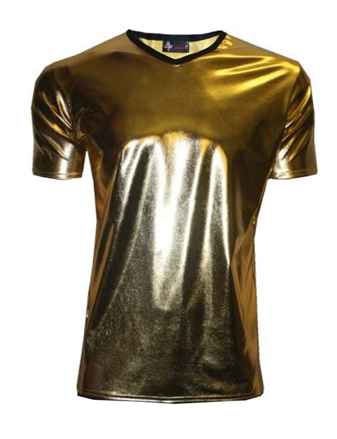 Browse wide range of mens shirts from top brands on snapdeal. Mens Gold Metallic Wet Look PVC Shiny T-Shirt Top Club Wear V Neck Fancy Dress | eBay
