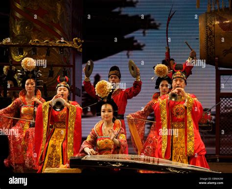 Musicians Playing In A Traditional Tang Dynasty Chinese Opera Stock