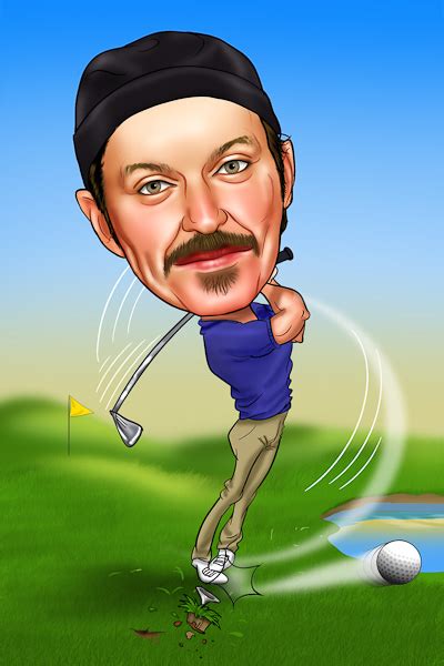 Caricature Personal Man Playing Golf
