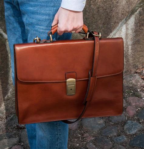 Full Grain Leather Briefcase For Men Personalized T Brown Etsy