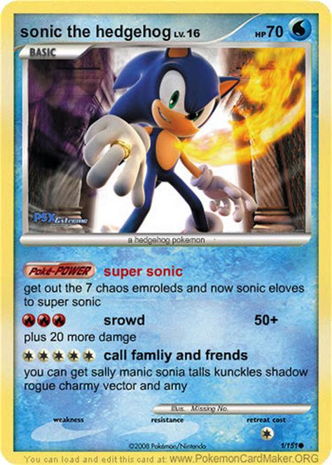 Sonic the hedgehog 15th anniversary. Sonic on a Pokemon Card from Amethyst10 - hosted by Neoseeker