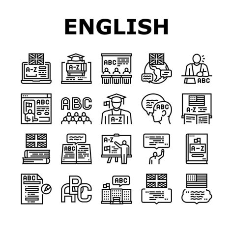 English Language Learn At School Icons Set Vector 10221169 Vector Art