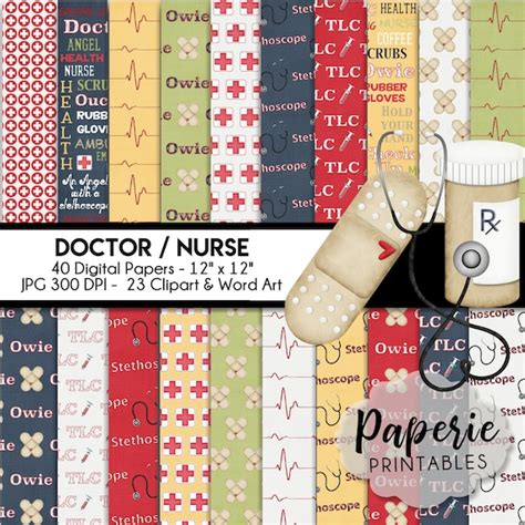 Nurse Digital Paper Doctor 12x12 Digital Scrapbooking Paper Etsy