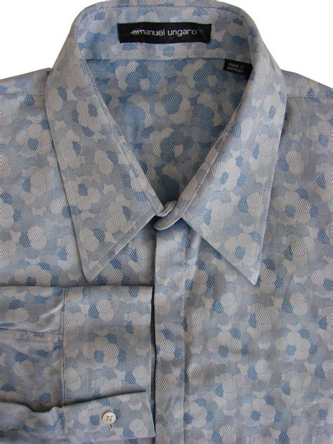 Emanuel Ungaro Shirt Mens 15 S Blue Bubbles Concealed Buttons Brandinity