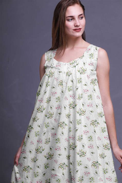 Bimba Floral Cotton Nightgowns For Women Sleeveless Gown Maxi Dress Fl