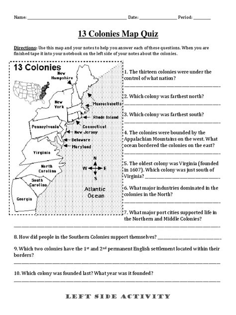 13 Colonies Map Quiz Pdf Geography Nature