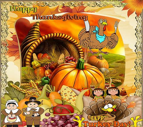 Happy Thanksgiving Holidays Pilgrims Pumpkin Thanksgiving Turkey Turkey Day Hd Wallpaper