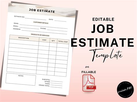 Custom Job Estimate Template Small Business Template Printable Proposal