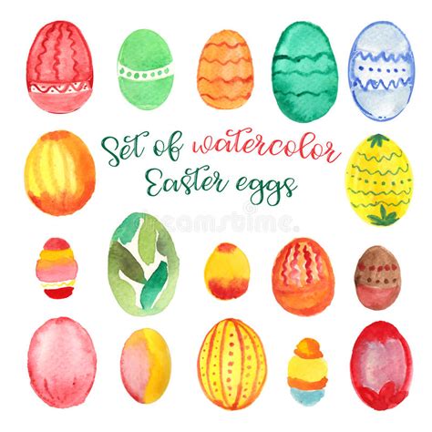 Set Of Watercolor Easter Eggs Vector Illustration Stock Vector
