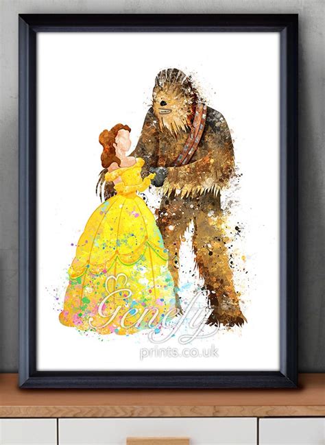 Star Wars X Disney Belle And Chewbacca Watercolor Painting Art Poster