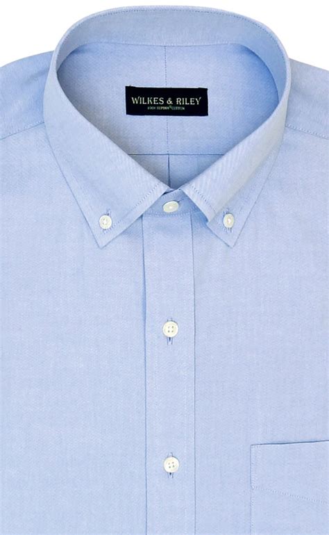 Classic Fit Blue Solid Button Down Collar Non Iron Mens Dress Shirt