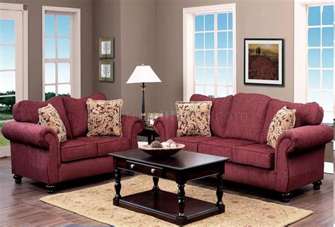 Burgundy Fabric Classic Sofa And Loveseat Set Woptions