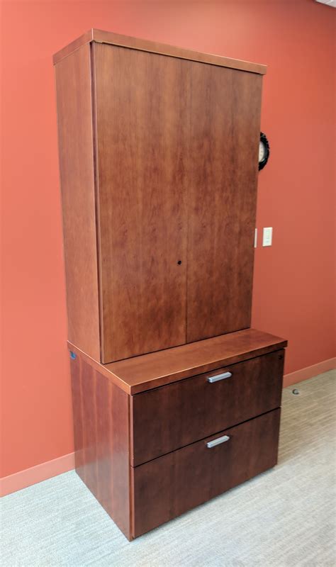 Solid Wood Cherry 2 Drawer Lateral File Cabinet With Hutch