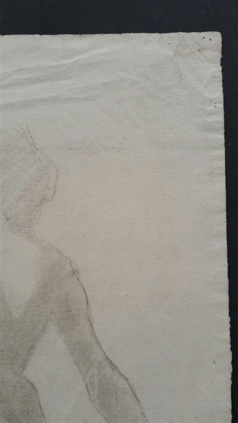 English Graphite Portrait Sketch Of Female Nude Rear View Seated For