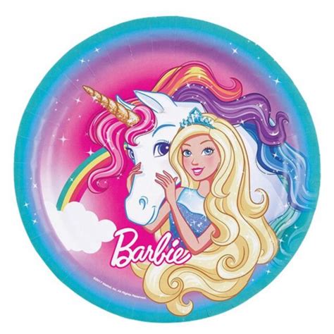 Girls Birthday Party Barbie Dreamtopia Rainbow Unicorn Paper Tableware
