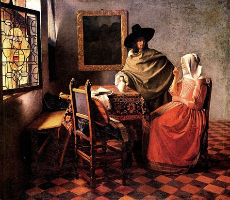 Vermeer The Glass Of Wine Giclee Art Reproduction On Stretched