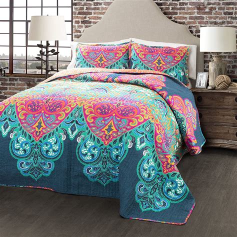 Lush Decor Boho Chic Reversible 3 Piece Quilt Bedding Set, Full/Queen