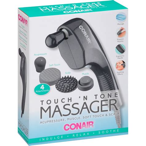 Conair Touch N Tone Hand Held Body Massager Wand With 4 Attachments Gray