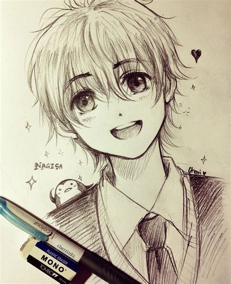 Anime Art Anime Boy School Uniform Blazer Tie Smile Penguin Sparkling