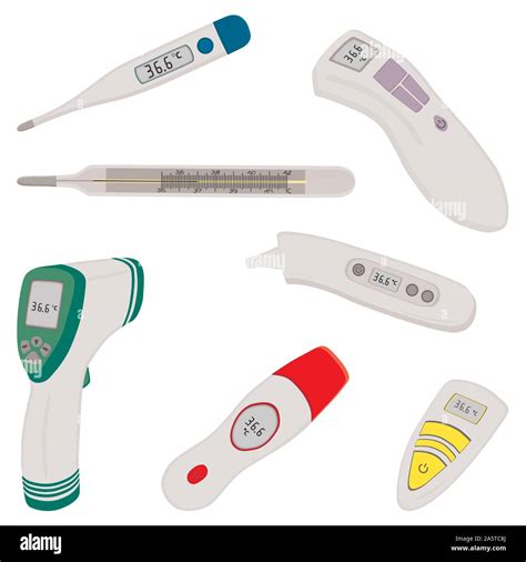 Illustration On Theme Big Colored Set Different Types Of Thermometers
