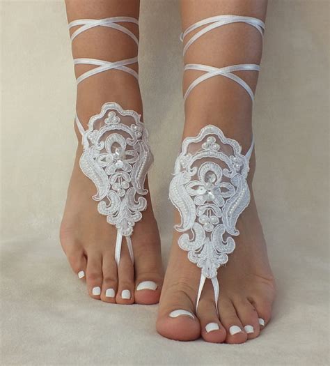 white lace barefoot sandals free ship beach wedding barefoot sandals belly dance lace shoes