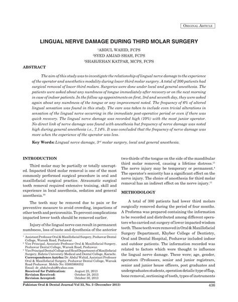 Pdf Lingual Nerve Damage During Third Molar Surgery