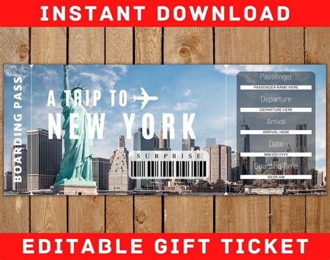 New York Boarding Pass Template Editable Boarding Ticket Etsy In 2022 Ticket Template