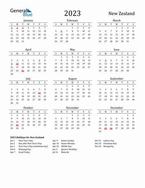 Free New Zealand Holidays Calendar For Year 2023