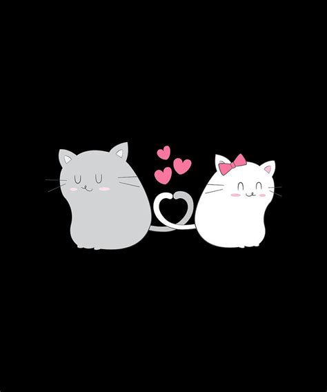 Cute Cat Couple Forming Tail Heart Kitten Love Digital Art By Norman W