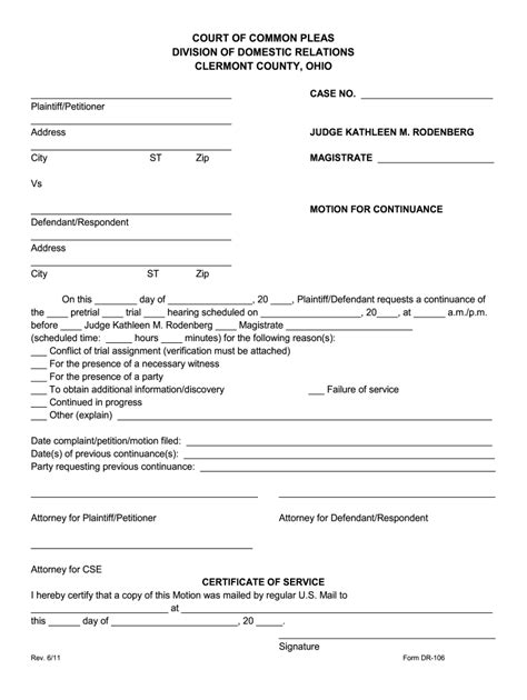 Dr106 Motion Continuance Fill Fill Online Printable Fillable Blank