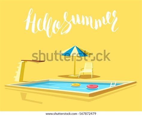 Hello Summer Swimming Pool Cartoon Vector Stock Vector Royalty Free