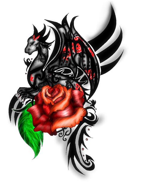 ~tribal Dragon With Rose Tattoo Coloured~ By Xxtiffyrose101xx On