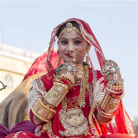 Indian Girl Wearing Traditional Rajasthani Dress Participate In Desert