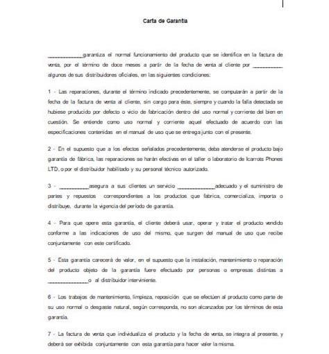 Carta De Garant A De Un Producto Ejemplos Y Formatos Word Pdf
