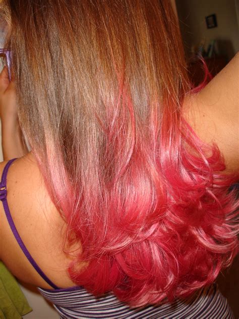 Pink Dip Dye Hair On A Brunette Hair Dye Blonde Hair Pink Dip Dye Colored Hair Tips Summer
