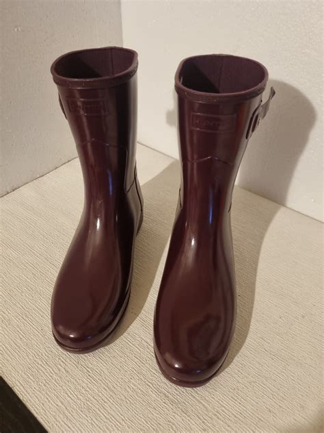 Hunter Womens Refined Short Gloss Wellington Boots Cherry Brandy Size Uk 7 Bnwt Ebay