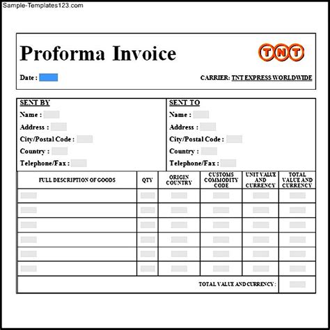 Simple Proforma Invoice Template Sample Templates Sample Templates