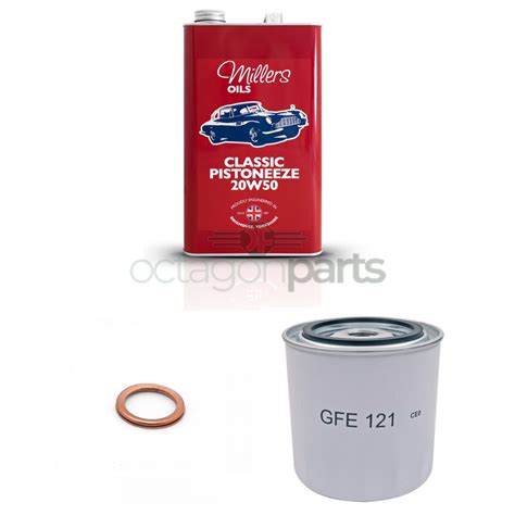 Millers Pistoneeze 20w50 5l Oliefilter Carterring Mgb Octagon Parts