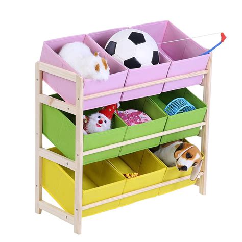 Walfront 3 Tier Baby Kids Toy Wooden Shelf Storage Rack Organizer