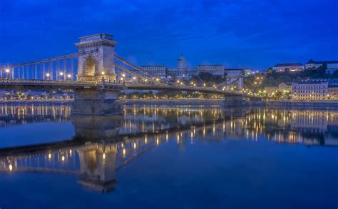 Bridges Rivers Hungary Budapest Night Danube Cities Wallpapers Hd